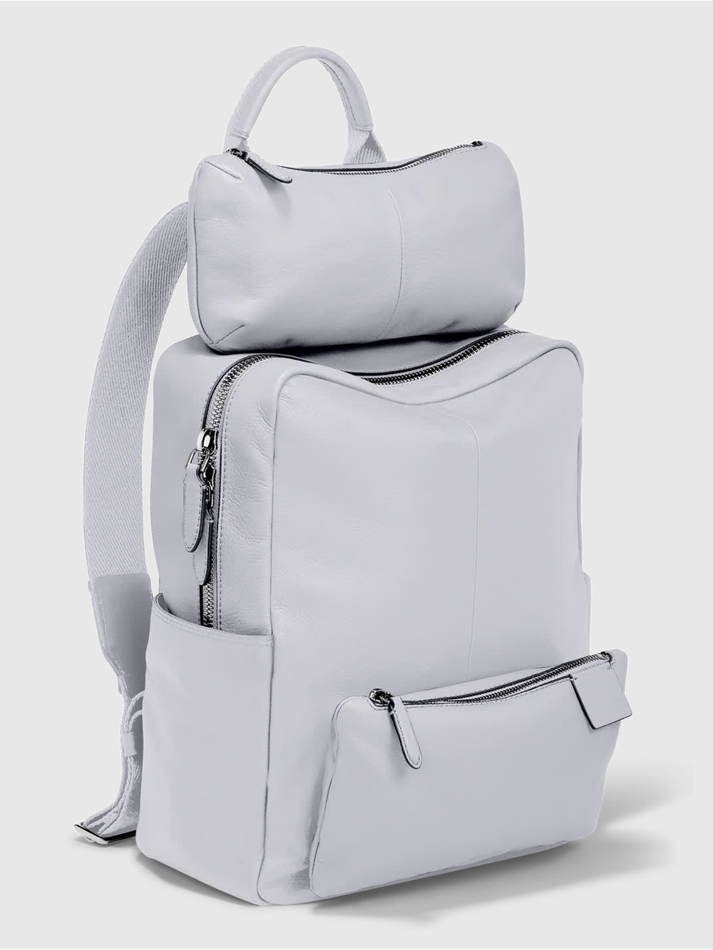 Ecco Light Grey Leather Backpack with Pouch